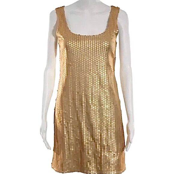 NEIMAN MARCUS Dress BAILEY 44 Gold Sequins Size L • NEW WITH TAGS • - Picture 1 of 8
